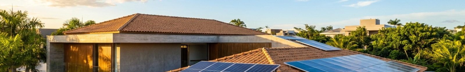 Painéis de energia solar instalados em telhado residencial